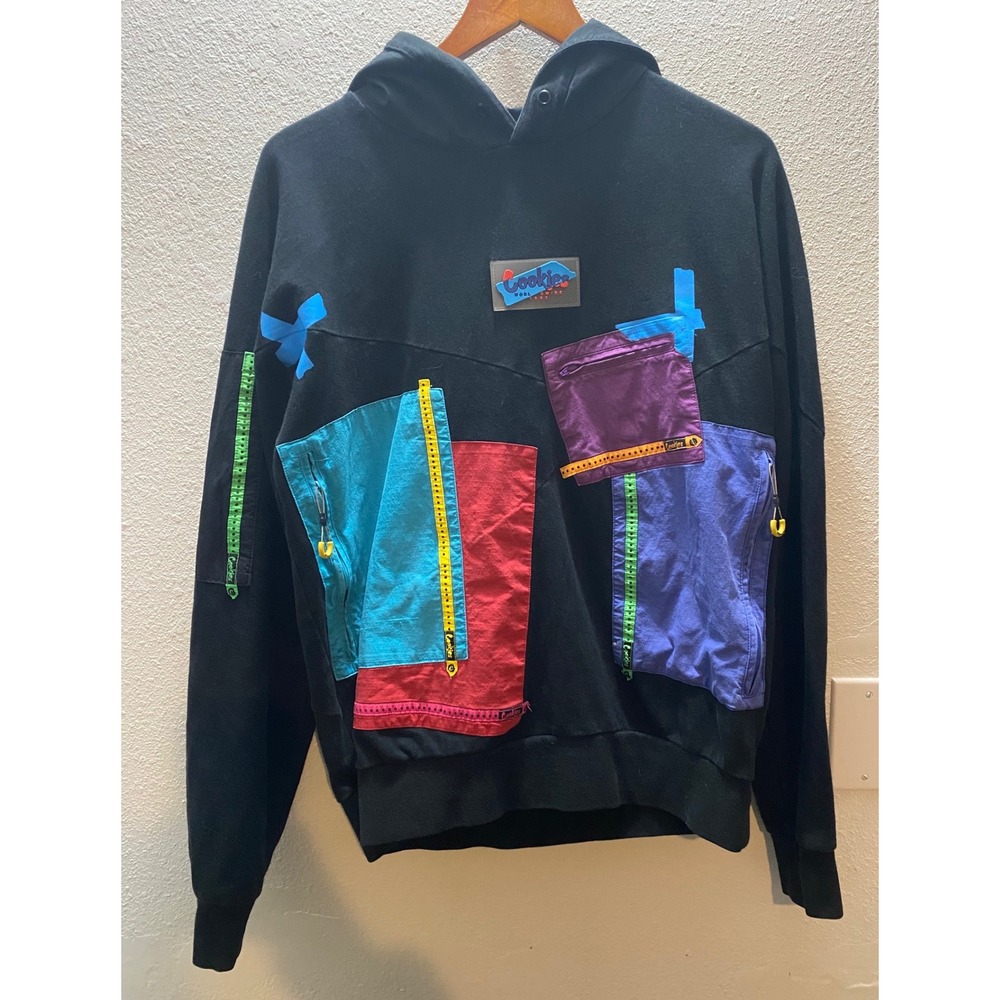 Cookies‎ Black Multi Pocket Hoodie Mens Size Large Grunge Streetwear